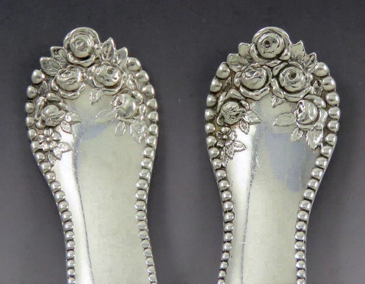 Antique Sterling Silver Gorham Lancaster 1897 Gold Fruit Serving Spoons 8 1/2"