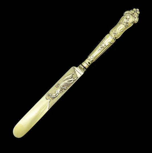 Fabulous English Sterling Silver Gilded Knife Greco-Roman Pattern 1873