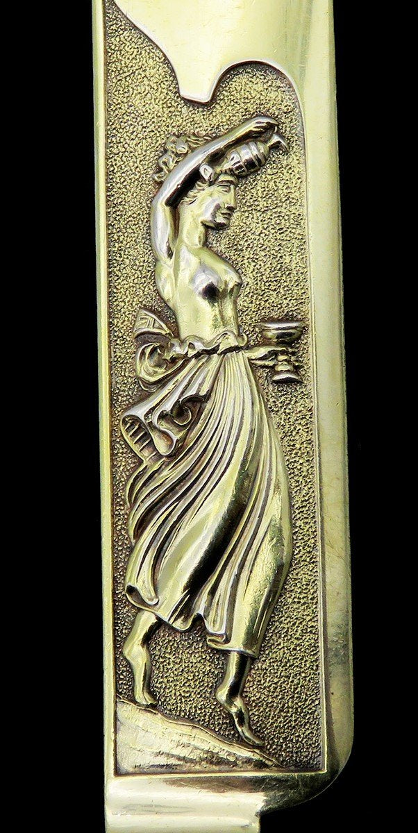 Fabulous English Sterling Silver Gilded Knife Greco-Roman Pattern 1873