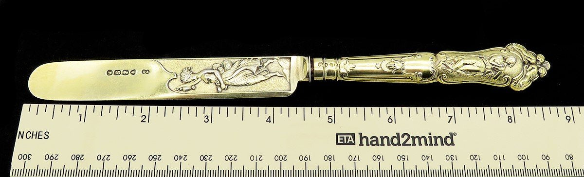 Fabulous English Sterling Silver Gilded Knife Greco-Roman Pattern 1873