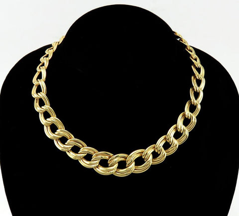 High End Italian 14K Yellow Gold Graduated Double Chain Link Necklace