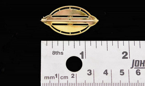 Antique American 1920s 14k Yellow Gold Pearl Black Enamel Pin by Carter Gough