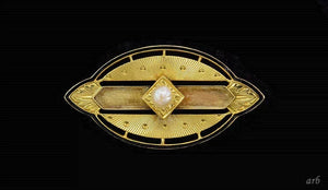 Antique American 1920s 14k Yellow Gold Pearl Black Enamel Pin by Carter Gough