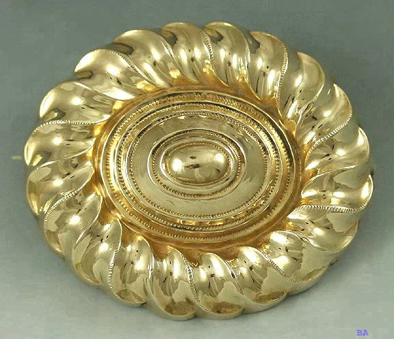 Interesting 14k Yellow Gold c1840s Victorian Oval Brooch/Pin