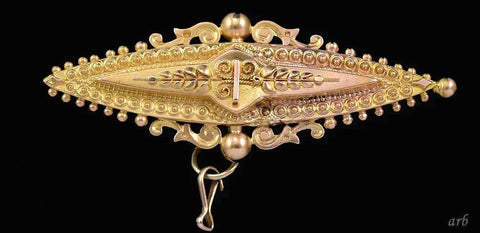 Gorgeous English 15k Yellow Gold Tiered Pin Pendant Etruscan Revival Wirework