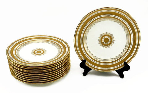 12 Antique c1900 English Porcelain Mintons Gilded Luncheon Plates 9 1/2"