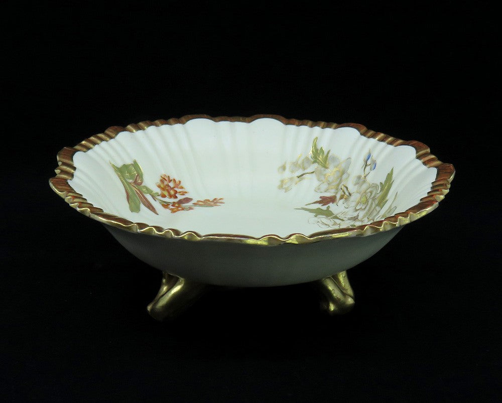 1889 Royal Worcester English Porcelain Gilded Hand Painted Footed Bowl Dish