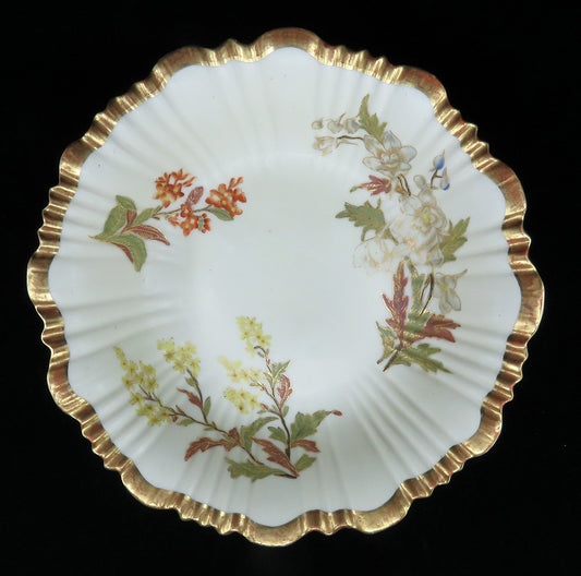 1889 Royal Worcester English Porcelain Gilded Hand Painted Footed Bowl Dish