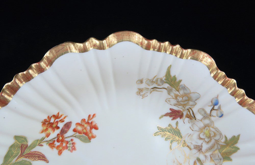 1889 Royal Worcester English Porcelain Gilded Hand Painted Footed Bowl Dish