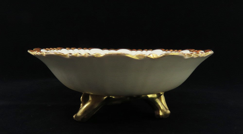 1889 Royal Worcester English Porcelain Gilded Hand Painted Footed Bowl Dish