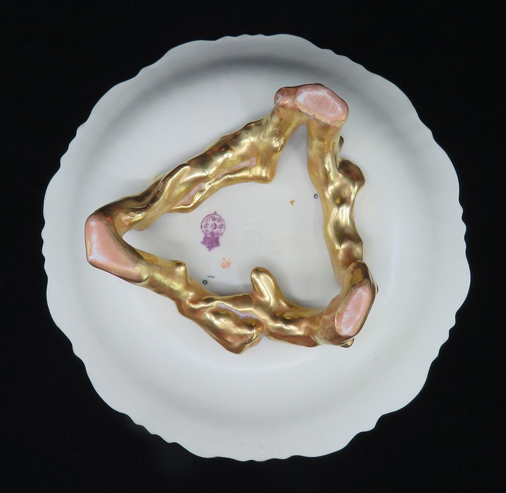 1889 Royal Worcester English Porcelain Gilded Hand Painted Footed Bowl Dish