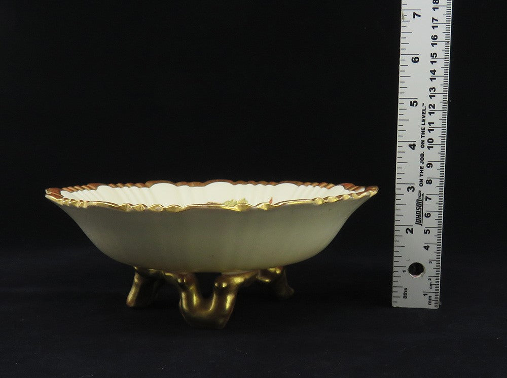 1889 Royal Worcester English Porcelain Gilded Hand Painted Footed Bowl Dish