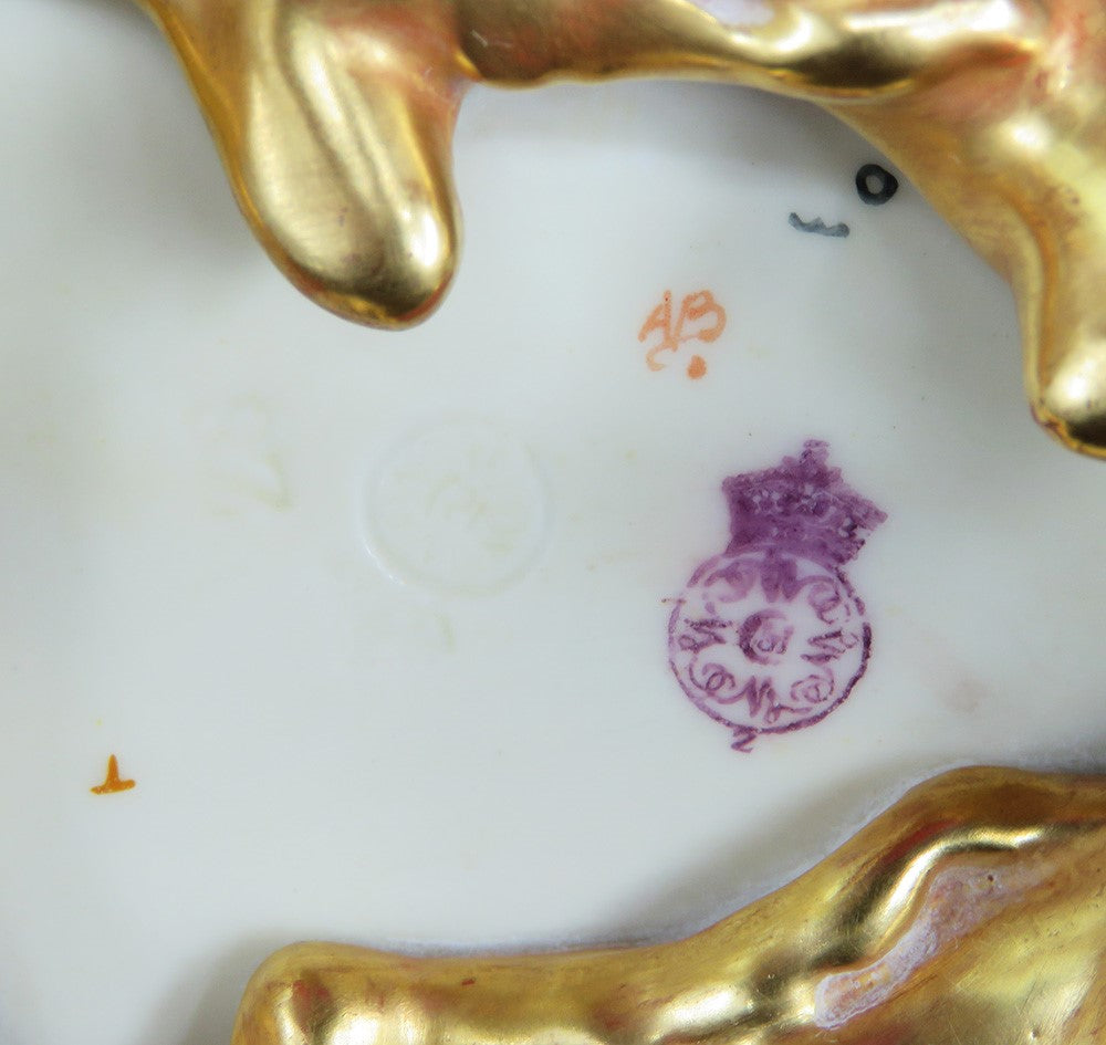 1889 Royal Worcester English Porcelain Gilded Hand Painted Footed Bowl Dish