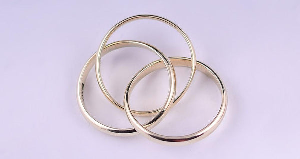 Pretty 8K Multi-Tone Gold Rolling "Trinity" Ring Size 8.75