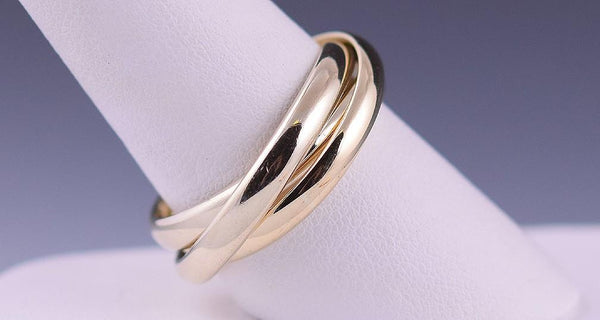 Pretty 8K Multi-Tone Gold Rolling "Trinity" Ring Size 8.75