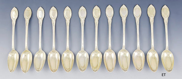 12 Antique c1900 French Gilt 800 Silver Coffee 5 O'clock Spoons 5 1/2"