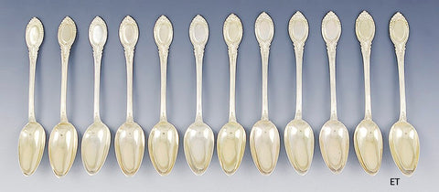 12 Antique c1900 French Gilt 800 Silver Coffee 5 O'clock Spoons 5 1/2"