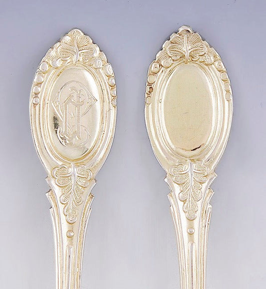 12 Antique c1900 French Gilt 800 Silver Coffee 5 O'clock Spoons 5 1/2"