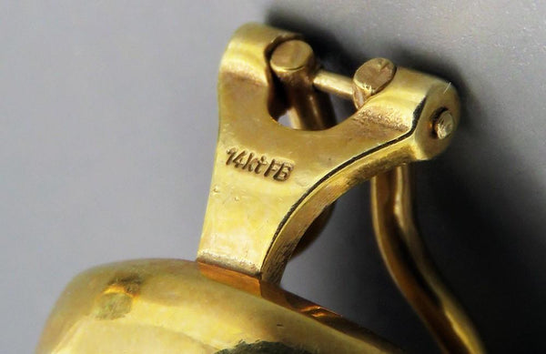Elegant 14k Yellow Gold Abalone Oval Clip On Earrings