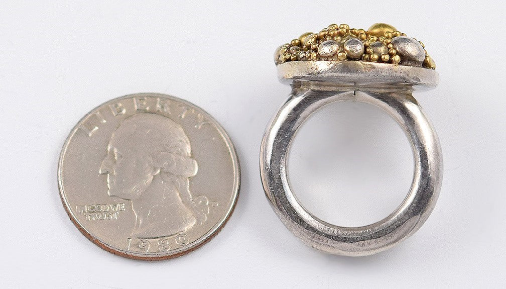 Incredible 22K Yellow Gold and Sterling Silver Ring w/ Circles/Beads Motif