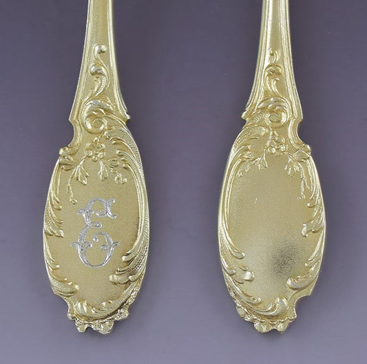 Fab German Bruckmann Gilt Silver 18pc Dessert Set 17 Spoons Server