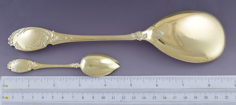 Fab German Bruckmann Gilt Silver 18pc Dessert Set 17 Spoons Server
