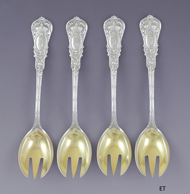 Fine set 4 Durgin Sterling Silver Empire Ice Cream Forks / Sporks