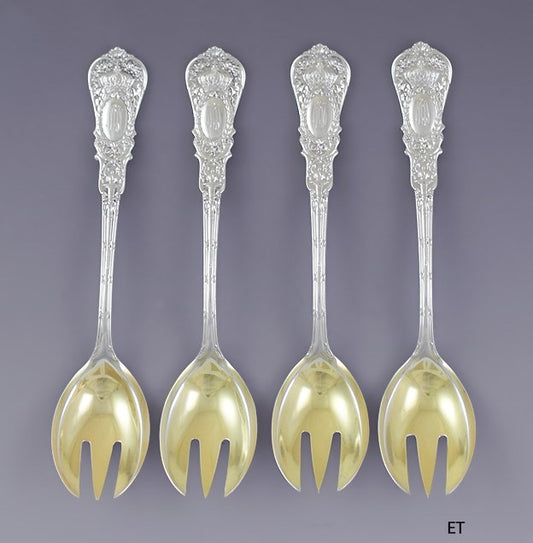 Fine set 4 Durgin Sterling Silver Empire Ice Cream Forks / Sporks