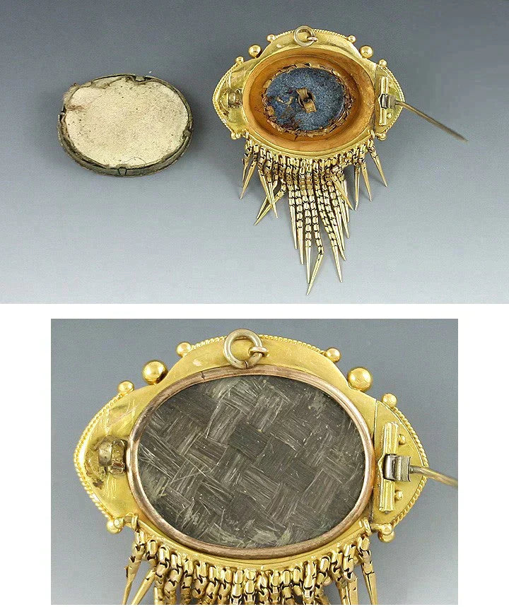 c1860 14k Gold Victorian Etruscan Revival Hair Memorial Brooch Pin