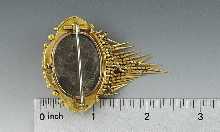 c1860 14k Gold Victorian Etruscan Revival Hair Memorial Brooch Pin