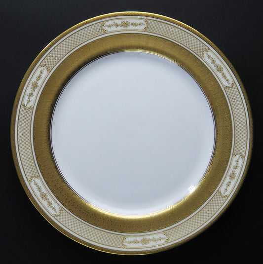 Impressive set 12 Antique Royal Doulton Tiffany Gilt Rim Dinner Plates 10 1/2"