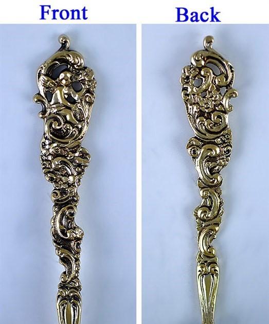 Antique c1890 Art Nouveau Gold Sterling Silver Fork Pie Serving Set