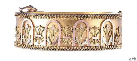 Antique Victorian Renaissance Revival Cuff Bracelet Multi-tone Gold Filled