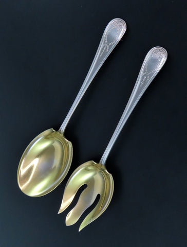 Fine Gorham Jefferson Sterling Silver Salad Serving Pair Gilded End No Mono