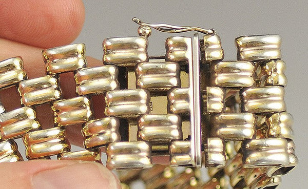 Wonderful Vintage Silver with Gold Wash Woven Texture European Bracelet