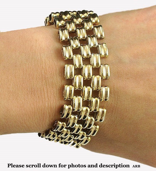 Wonderful Vintage Silver with Gold Wash Woven Texture European Bracelet