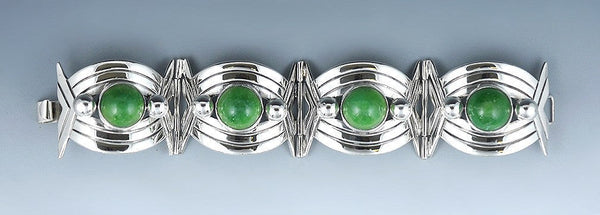 Gorgeous Shining Sterling Silver and Green Stone Mexican Hook Clasp Bracelet