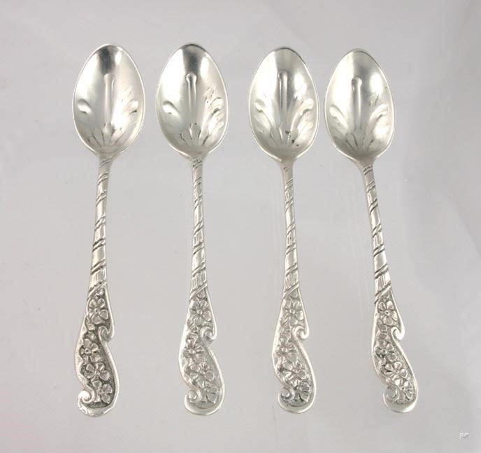 4 Unique Gorham Flower Floral Sterling Silver Salt Spoons