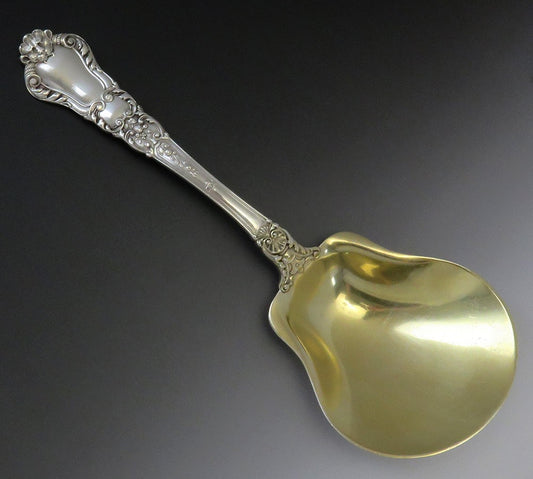 Antique Sterling Silver Gorham Old Baronial 1898 Large Gilded Serving Spoon 9"