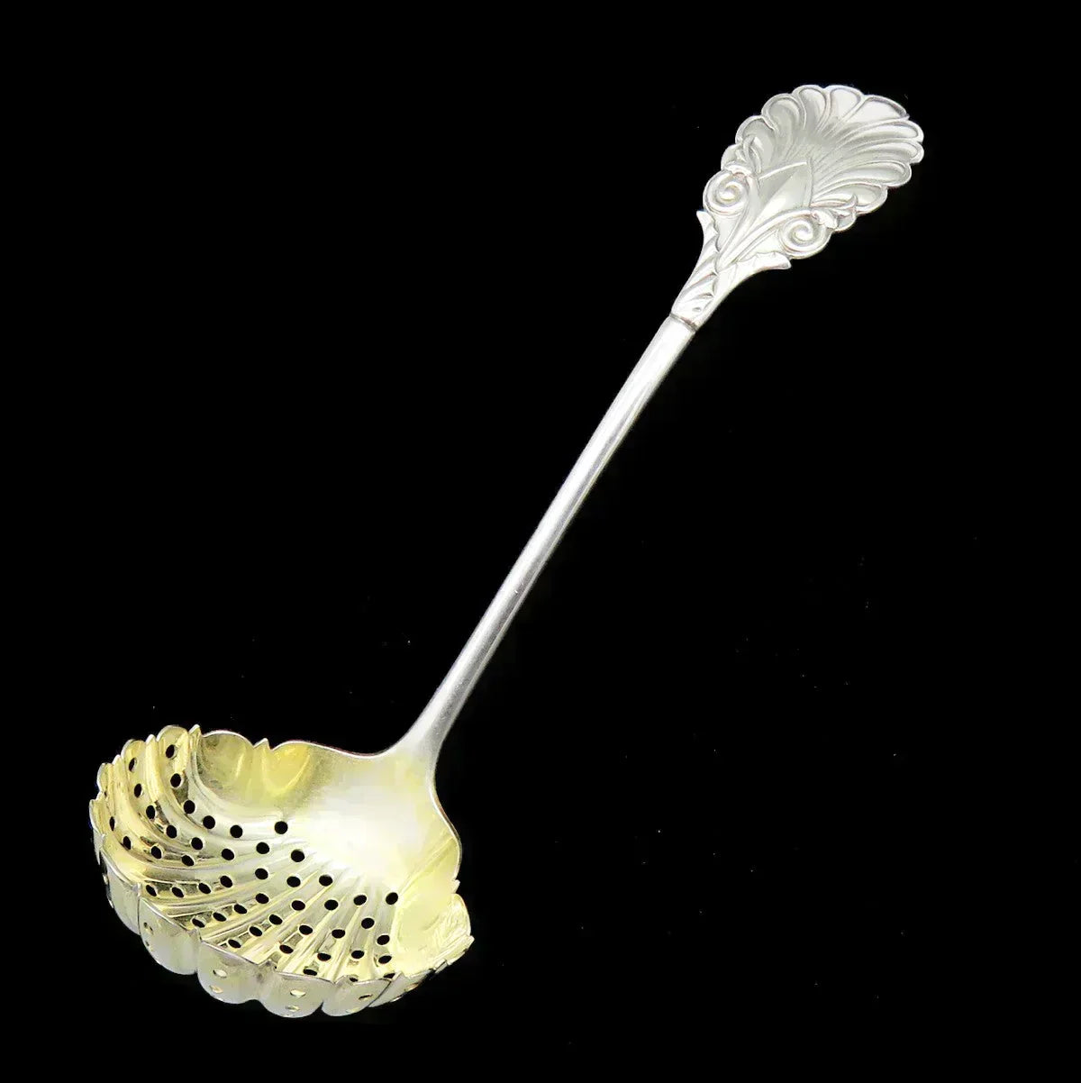 Antique Gorham Grecian Sterling Silver Gold Pierced Bowl Berry Strainer Ladle
