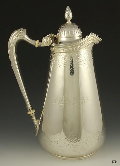 Antique 1866 Gorham Sterling Silver Medallion Hot Water Pot Teapot Kettle