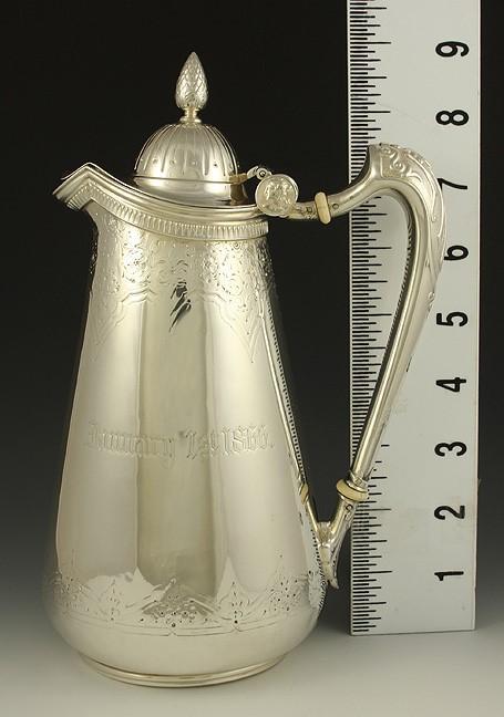 Antique 1866 Gorham Sterling Silver Medallion Hot Water Pot Teapot Kettle