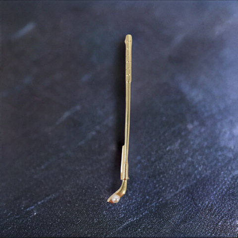 Realistic Vintage 14k Yellow Gold Pearl Golf Club Ball Pin