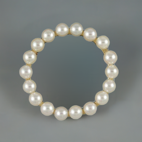 Elegant 14k Gold Pearl Circle Wreath Pin Modern Brooch