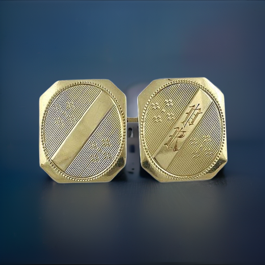 Antique Art Deco 14k Gold Engraved Octagonal Cufflinks Larter PK Mono