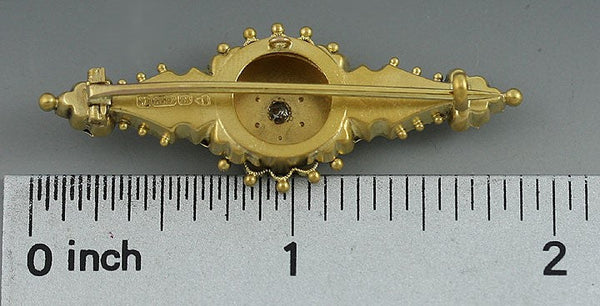 Superb Antique 1912 English 15k Yellow Gold Diamond Pearl Brooch Pin