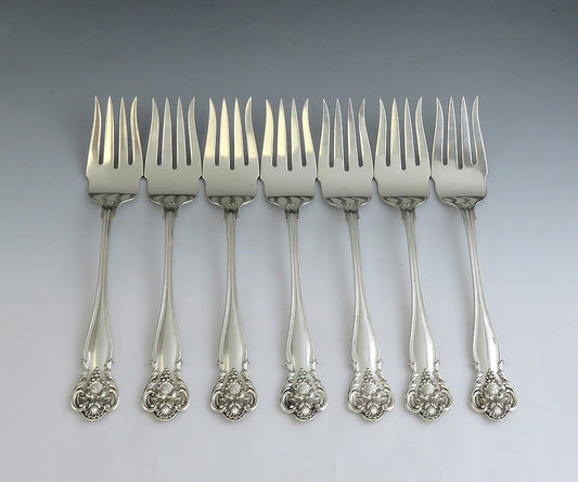 7 Large Heavy Sterling Silver Durgin New Vintage Fish Forks 7 1/8" NO MONO