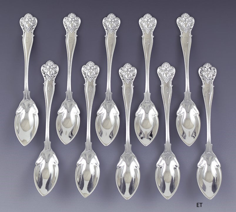 Rare set 10 Durgin Sterling Silver New Vintage Citrus Grapefruit Spoons D mono