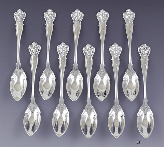 Rare set 10 Durgin Sterling Silver New Vintage Citrus Grapefruit Spoons D mono