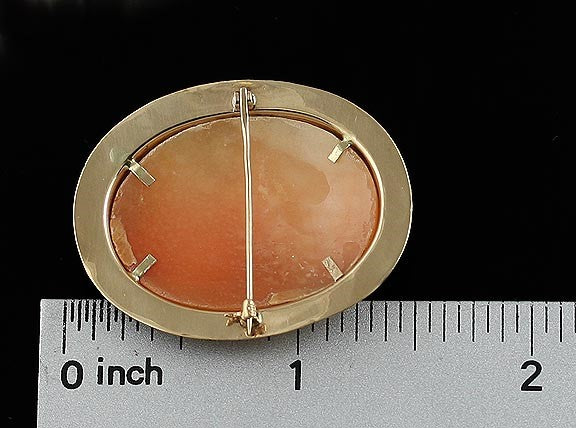 Elegant Classical Hand Carved Cameo Engraved Bezel 10k Yellow Gold Pin Brooch